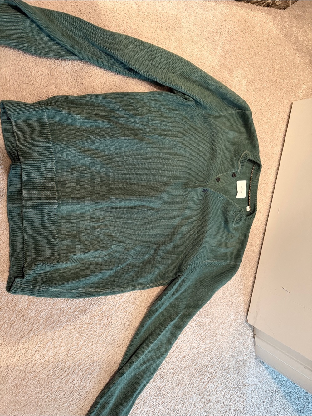 Billy Reid Teal Henley Knit Sweater